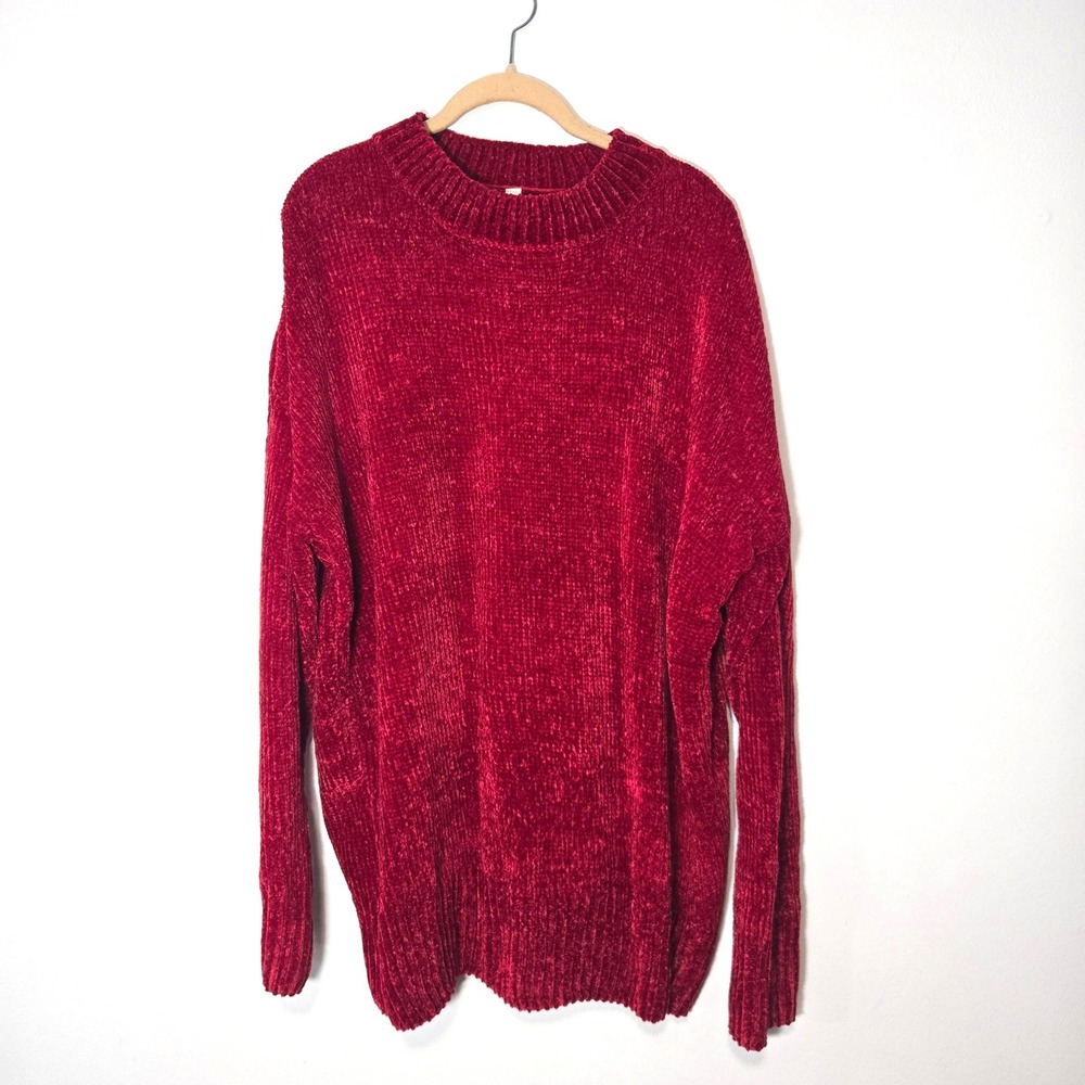 Zenana Outfitters Chenille Sweater Womens XL Red Crew Neck Oversized TW-1887